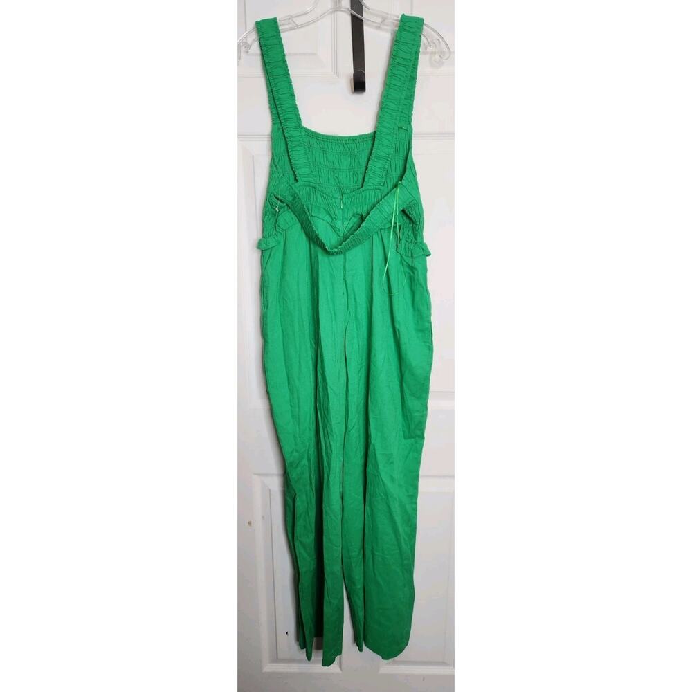 Anthropologie If By Sea Size L Jumpsuit Wide Leg Coastal Kelly Green Smocked NWT - Picture 3 of 15